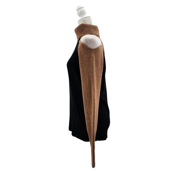 NWT Evereve Jamison Color Block Cutout Black Camel Turtleneck Knit Sweater Small - Picture 3 of 10